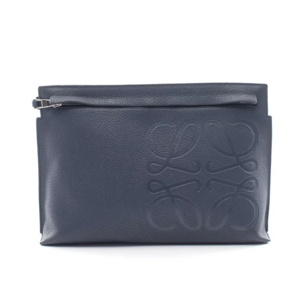 Loewe T Pouch Clutch Anagram Shoulder Bag Leather Navy Blue